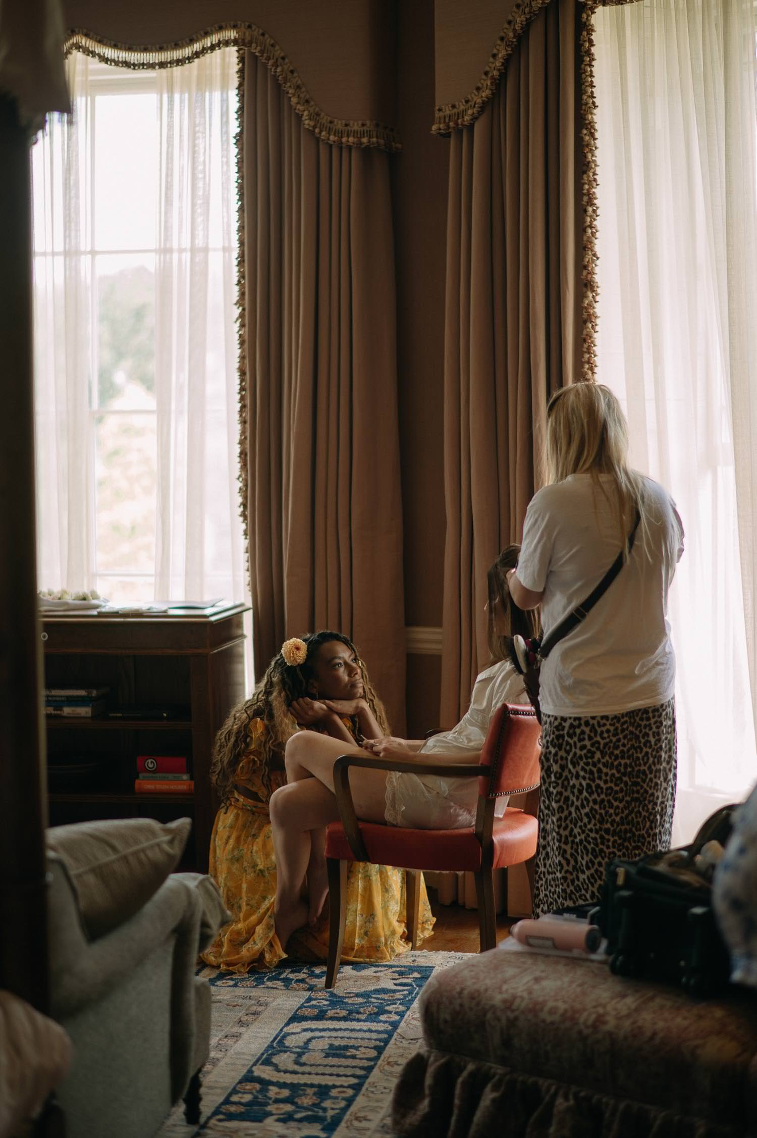 Bride getting ready at Babington House.