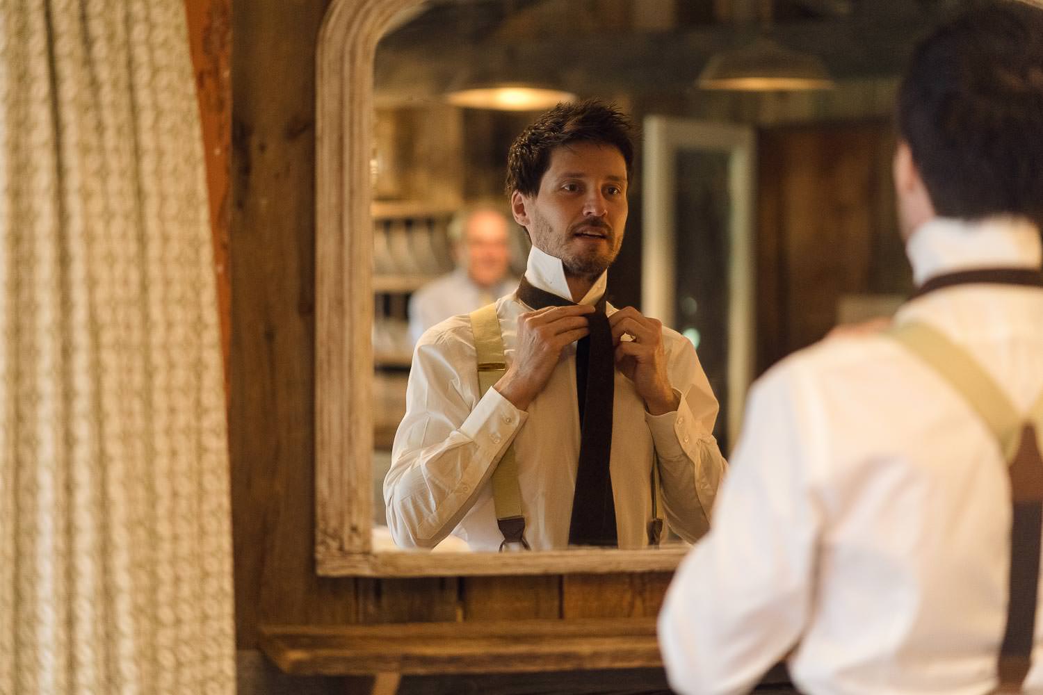 Groom getting ready at Babington House.