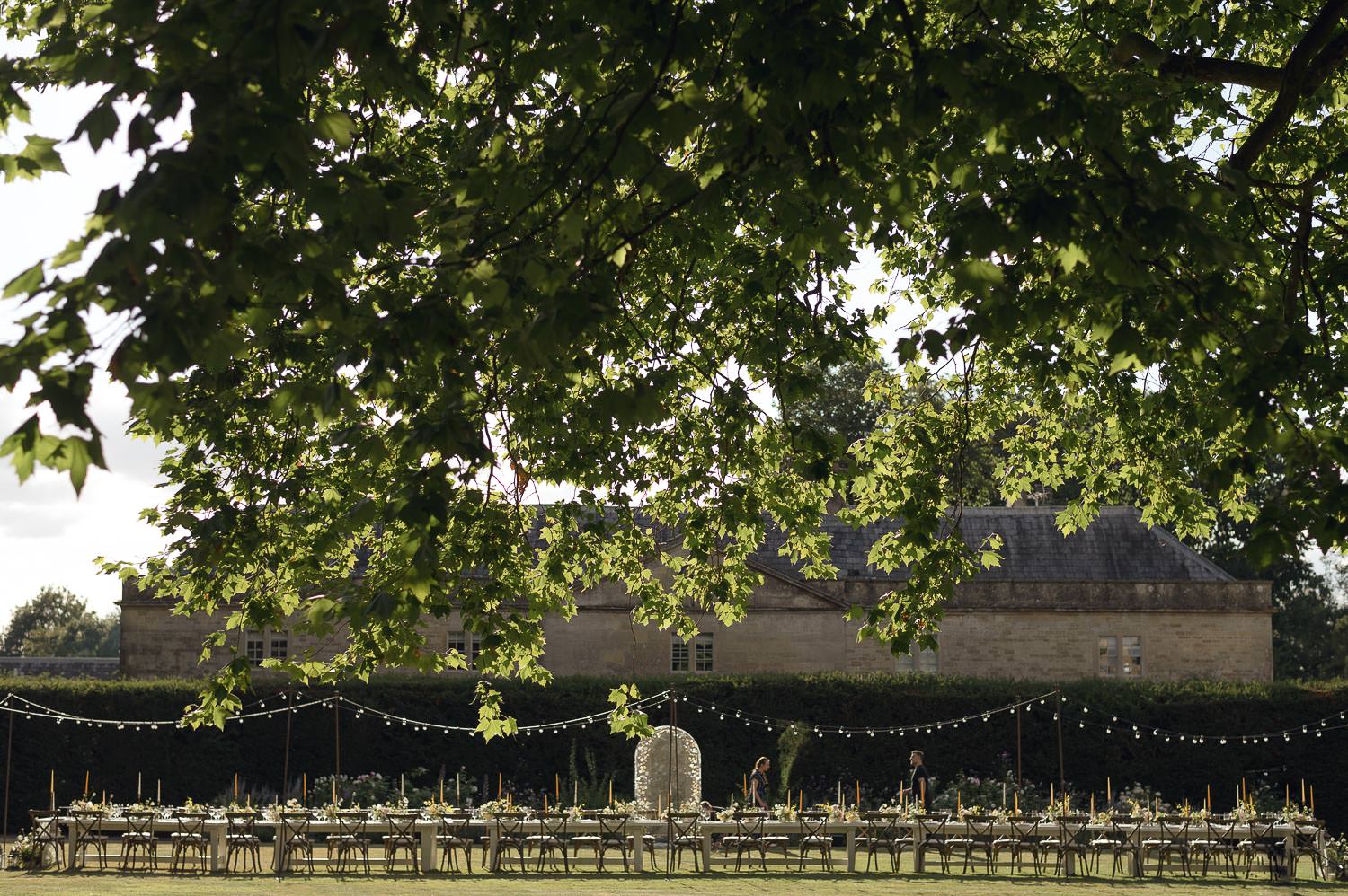 Long wedding table at Babington House.