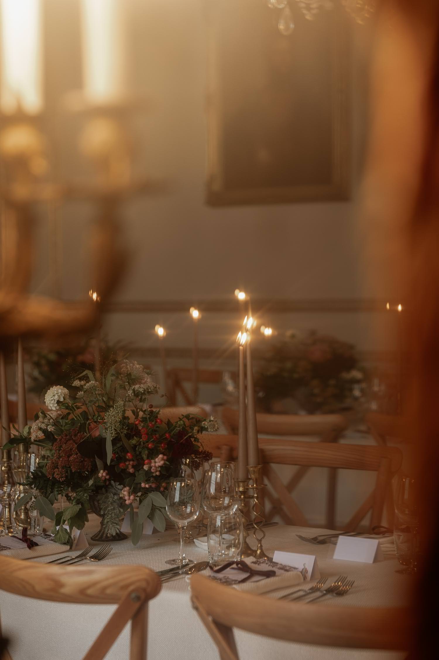 Reflection of the candle lit table at Came House. 