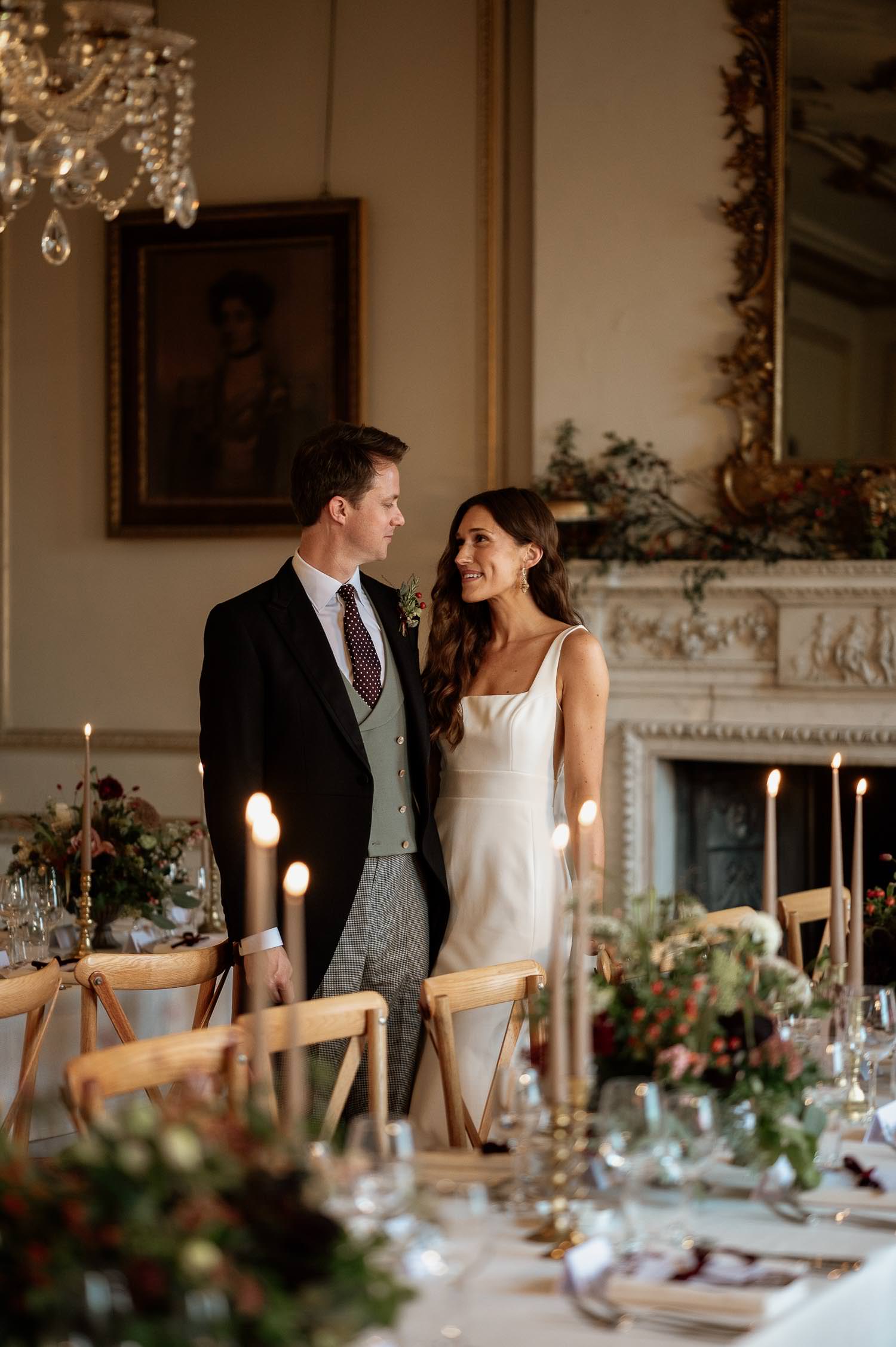 Bride and groom in the Drawing room at a Came House wedding by Sophia Veres Photography.